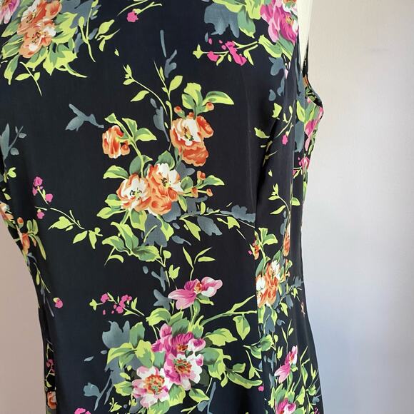 Danny & Nicole Vintage 90s Navy Floral Sleeveless Dress Size 16 Petie - Picture 3 of 14